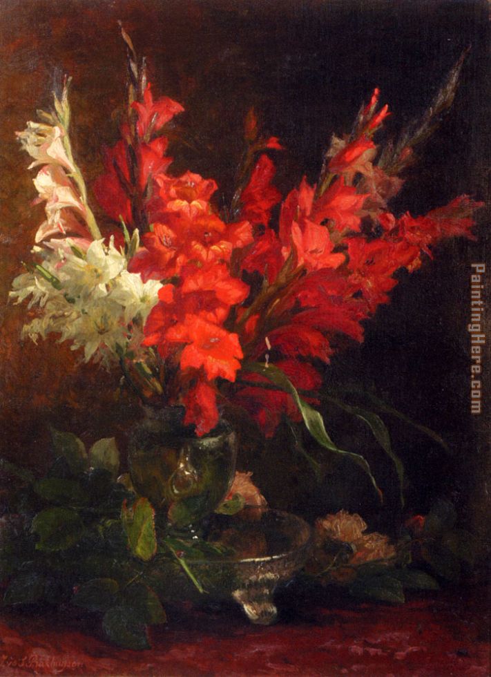 A Still Life With Gladioli And Roses painting - Geraldine Jacoba Van De Sande Bakhuyzen A Still Life With Gladioli And Roses art painting